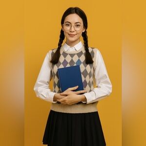 Vintage Cos Cob Classic Gray and Blue Crewneck Top with Argyle Design - L